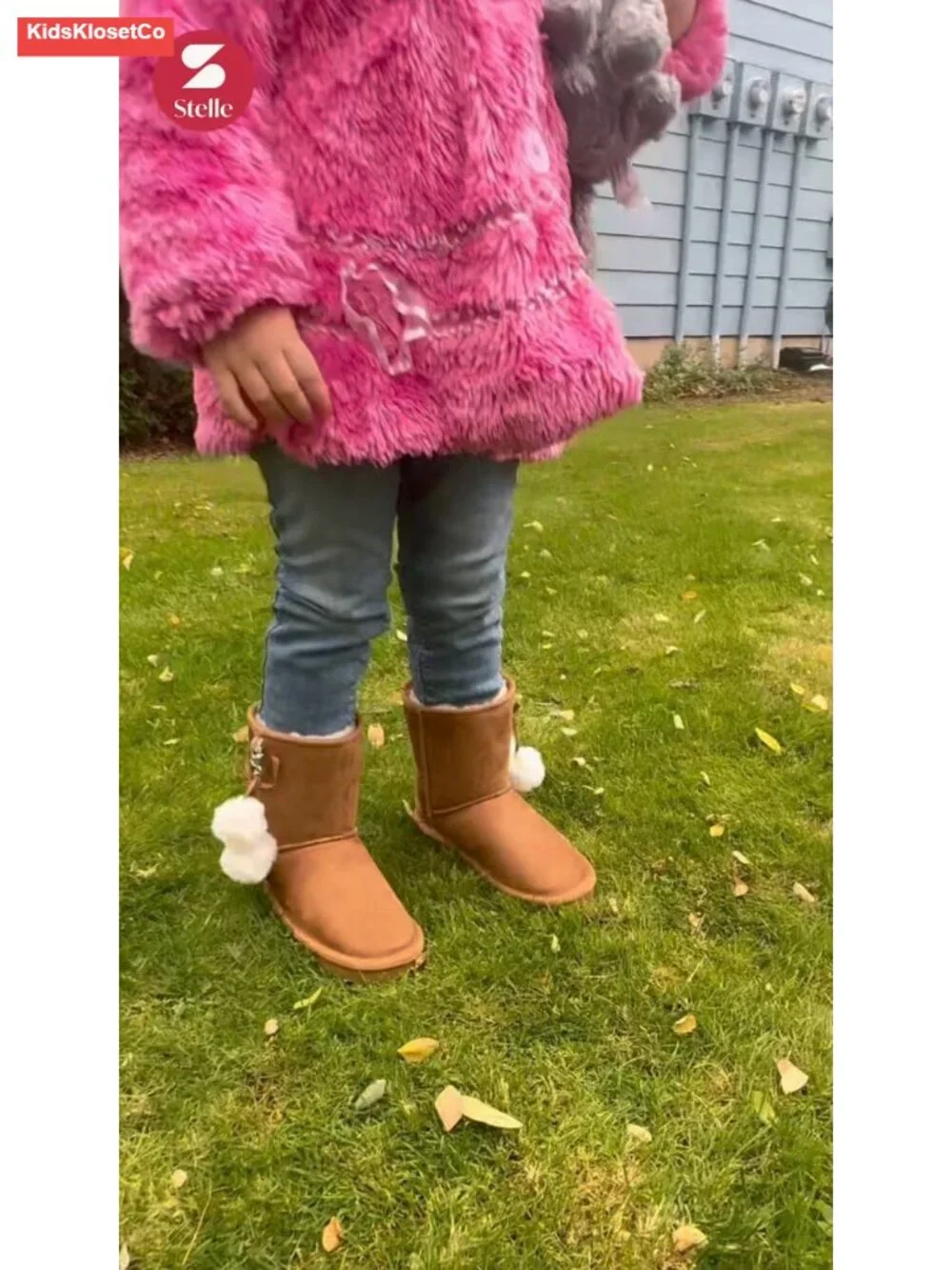 Kids Winter Snow Boots Suede Faux Fur Pull-On Non-Slip Ankle Boots